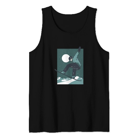 Skiing Ski Snowboarding design with soboarder at night and mountain Tank Tops