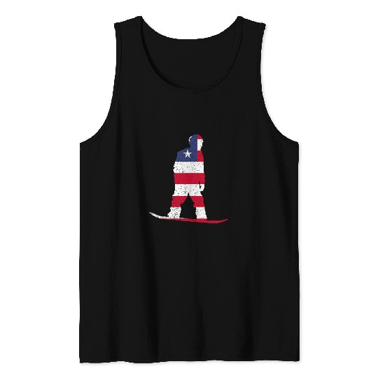 Skiing Ski American USA Flag Snowboarding Patriotic Sports Gift Tank Tops
