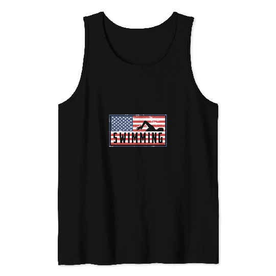 Swimming Pool American Flag Swim Patriotic USA 4th July Tank Tops