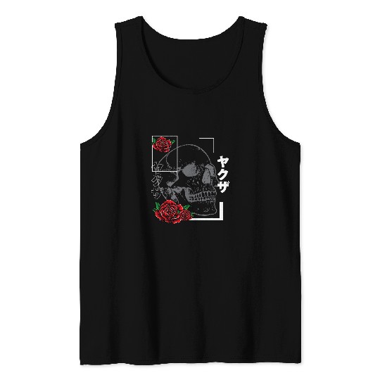 Skeletons Skulls vintages Horror Yakuza Skull Japanese Retro Fashion Bones Skull Tank Tops