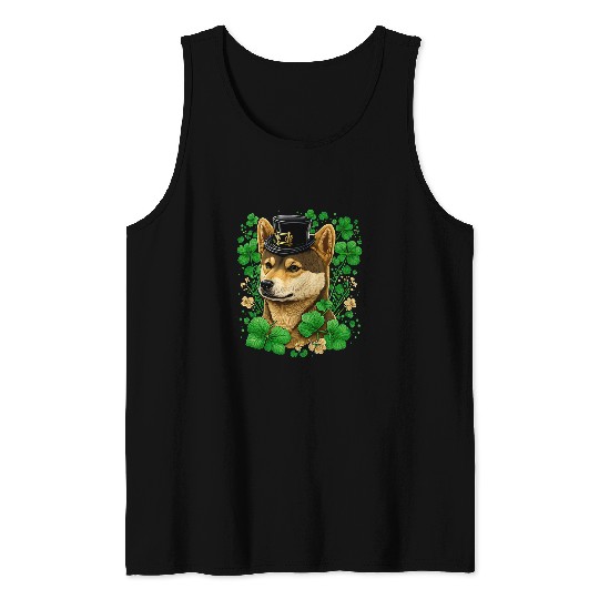 Dog Shiba Inu Irish Shamrock St Patricks Black and tan Shiba Inu 2 Tank Tops