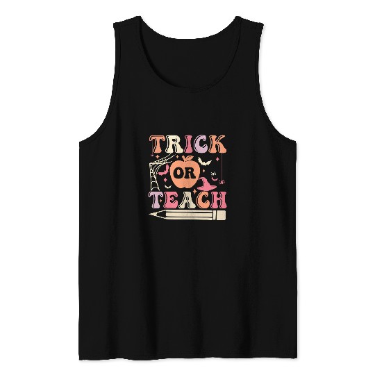 Teacher Job Retro vintages Groovy Trick Or Teach Halloween Teacher Life 86 Tank Tops