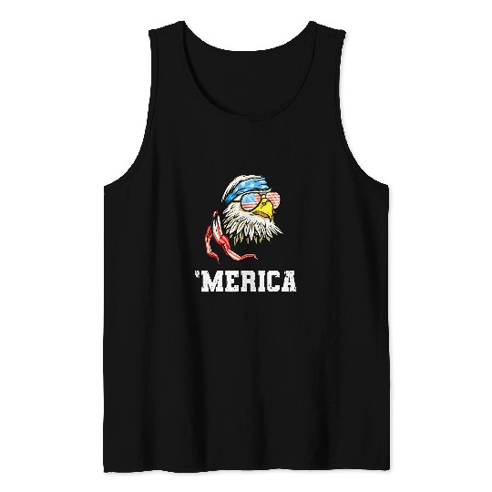 4Th Of July Merica Usa Flag Bald Eagle Patriotic Veteran Tank Tops