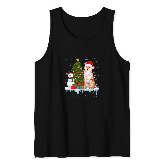Dog Shiba Inu Lover Santa Christmas Light Snowman Christmas Tank Tops