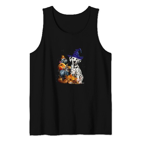 Dalmatian Witch And Pumpkins Halloween Thanksgiving Day 257 Dog Lover Dalmatians Dog Tank Tops