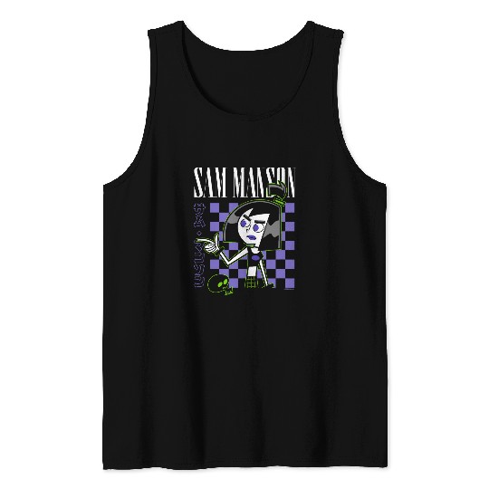Danny Phantom Sam Manson Retro Kanji Checkerboard Portrait Tank Tops
