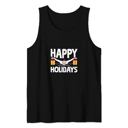 Swimming Pool Happy Holidays Santa Claus In The Swimming Pool xmass Swimmer Tank Tops