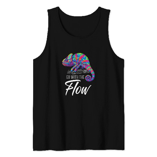 Go With the Flow Rainbow Chameleon Art Tank Tops