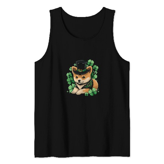 Dog Shiba Inu Irish Shamrock St Patricks Black and tan Shiba Inu Tank Tops