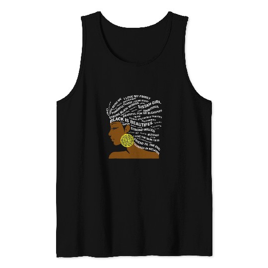 Black is Beautiful Words in Natural Hair Afro Black Woman Tank Tops