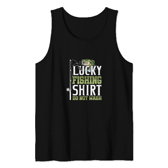 Fishing Mens Lucky Fishing Funny Fisherman Quote Bass Fish Graphic Fisher Tank Tops