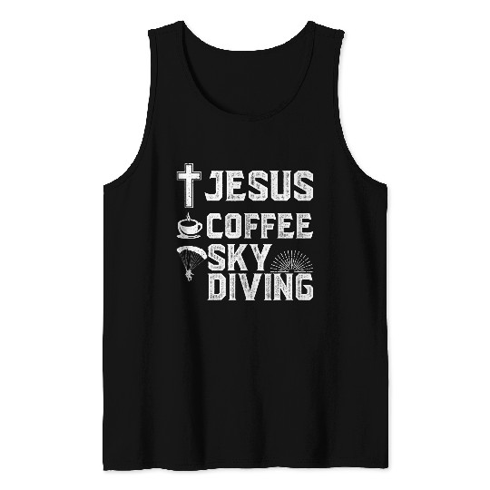 Christian Jesus Coffee Skydiving Distressed Style Skydiver Costume Christ Tank Tops