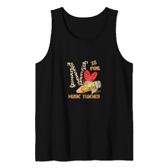 1st Day Of School Music Teacher Leopard Flowers Teacher Tank Tops