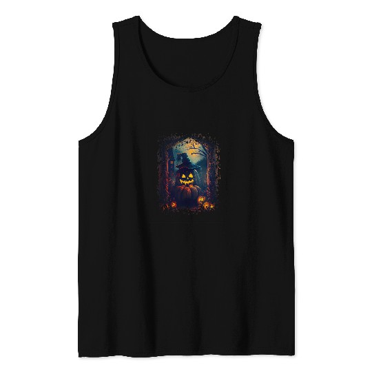 Skeletons Skulls Creepy Monster Pumpkin Witch Jack O Lantern Halloween Horror Skull Tank Tops