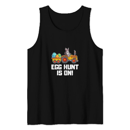 Tractor driving EGG Hunt is on Frohe Easter Farmers Tractor Easter Bunny Tank Tops