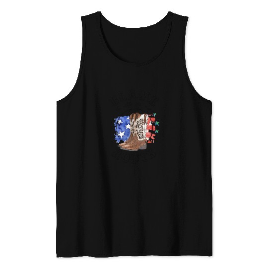 Retro US Flag Cowboy Boots Blame It All On My Roots Western Tank Tops