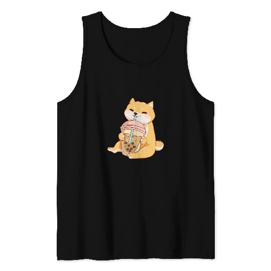 Dog Shiba Inu Kawaii Shiba Inu With Bubble Tea Anime Japanese Boba Tea Tank Tops