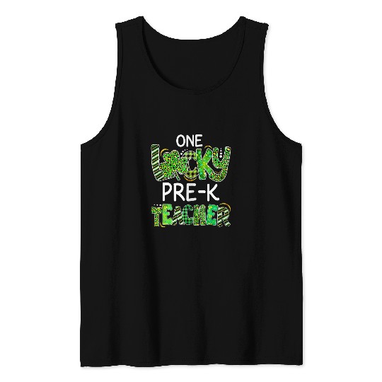 Teacher Job One Lucky Pre K Teacher Shamrock Leopard Plaid Patricks Day Tank Tops