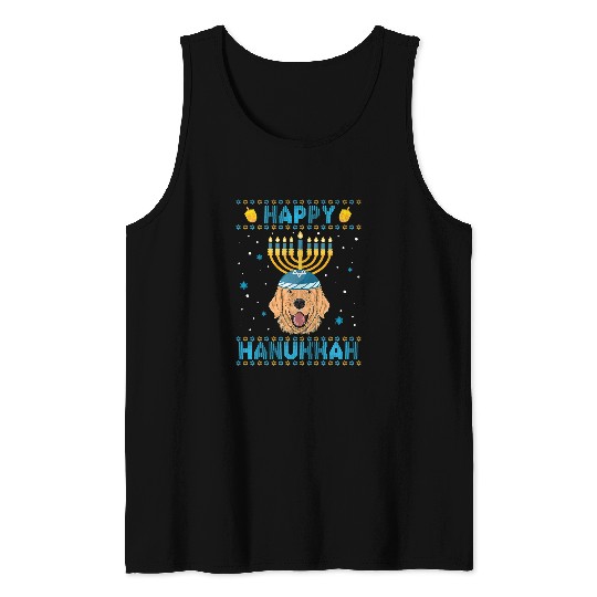 Goldie Mens Happy Hanukkah Golden Retriever Ugly Christmas sweater 16 Golden Retriever Dog Tank Tops