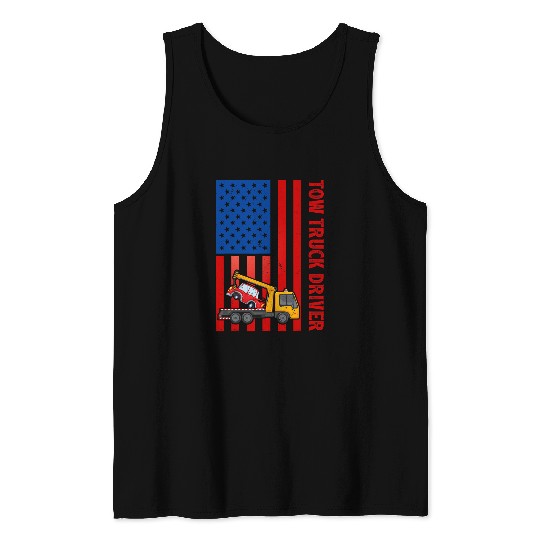 vintages Tow Truck Driver American Flag Trucker 4th Of July Tank Tops