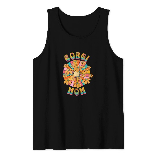 Corgi Mom Retro 60s Flower Dog Love Tank Tops