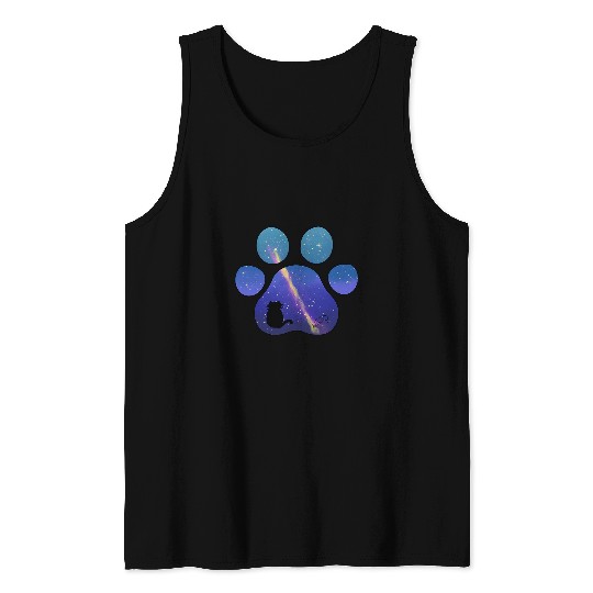 Galaxy Cat Paw Print Tank Tops