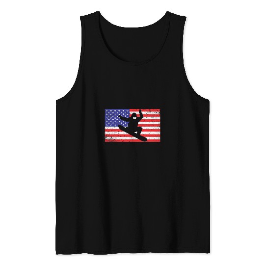Skiing Ski American Flag Mountain Snowboard Snowboarding Snowboarder Tank Tops