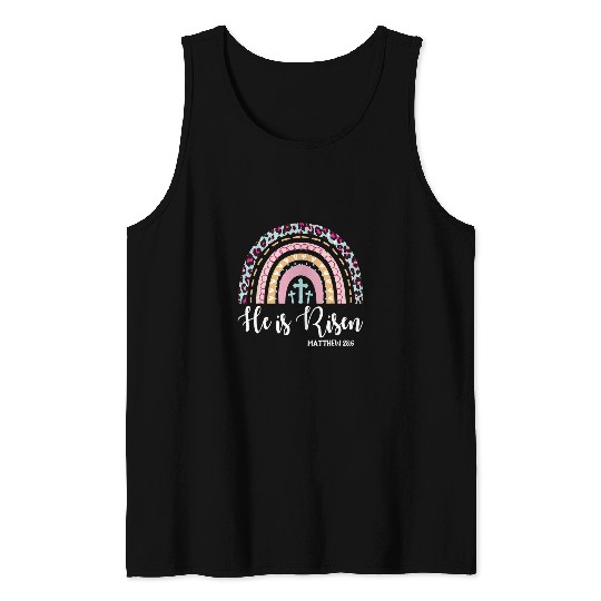 Christian He Is Risen Rainbow Leopard Happy Easter Day Christian Jesus Christ Tank Tops