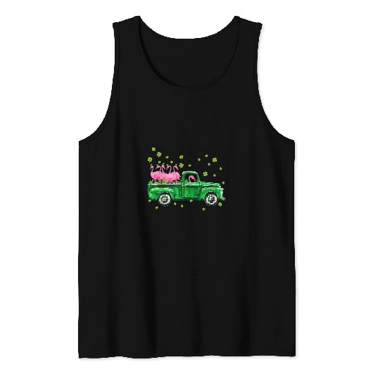 Pink Flamingo Lucky Flamingos Driving Truck Lucky St Patricks Day 2 Flamingos Tank Tops