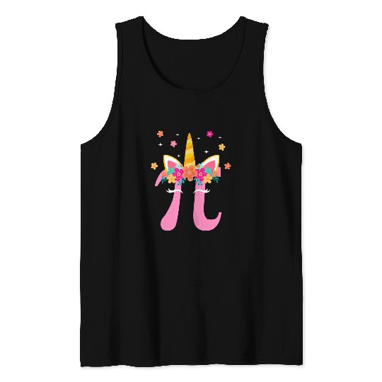 Cute Unicorns Face Pi Day Girls Women Math Geek 7 Tank Tops
