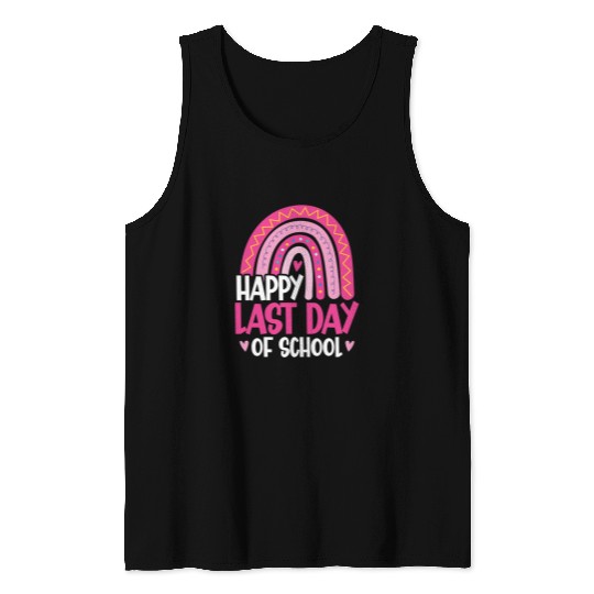 Last Day of School Rainbow Lunch Lady Teacher Kid Girls Tank Tops