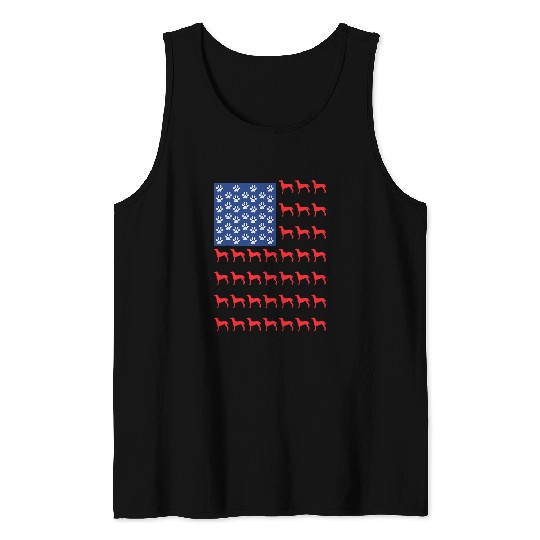Dog Vizsla American Flag 4th Of July Tank Tops