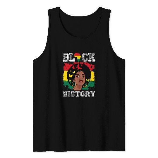 I Am Black History Black Queen Melanin Butterfly Afro Women Tank Tops