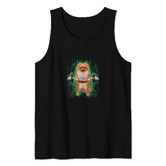 Dog Pomeranian Tan Pomeranian Dog Weightlifting in Cyber Fitness Gym Tank Tops