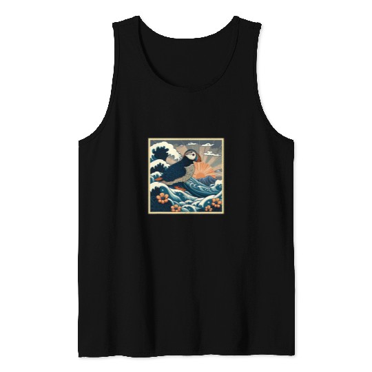 Surrealism Japanese Painting Puffin Tank Tops