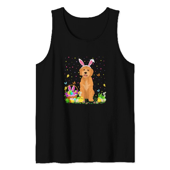 Dog Goldendoodle Funny Easter Egg Hunting Goldendoodle Dog Easter Sunday Tank Tops