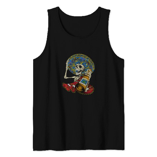 Skeletons Skulls Sombrero Tequila Drunk Sugar Skull Calavera Mexico Huichol Skull Tank Tops