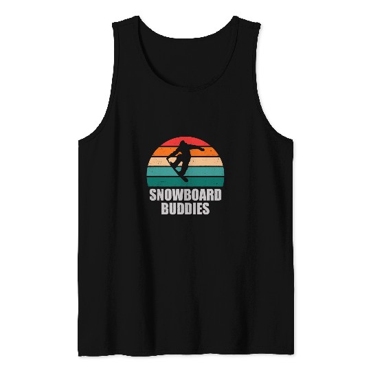 Skiing Ski Snowboarding Buddies Snowboard Retro vintages Sunset Outdoor Tank Tops