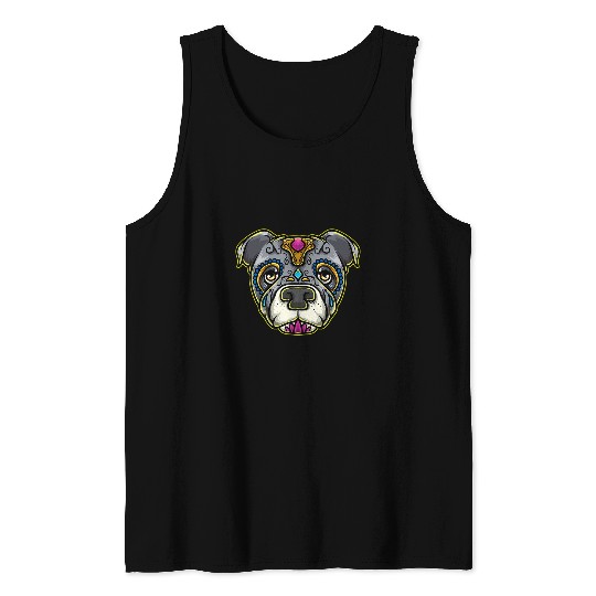 Bully Sugar Skull Day of Deads Beautiful Halloween Pitbull Dog Tank Tops