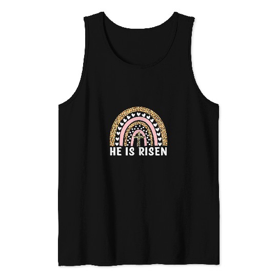 Christian He Is Risen Leopard Rainbow Christian Jesus Happy Easter Day Christ Tank Tops