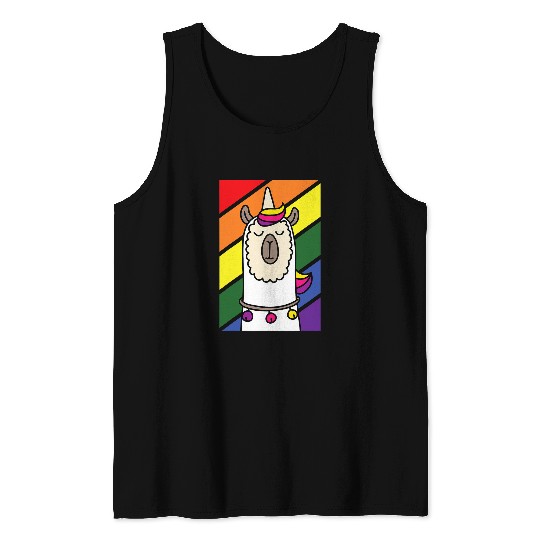 LGBT Pride Gay Llama LGBTQ Funny Alpaca Unicorns Rainbow Pride Ally Tank Tops