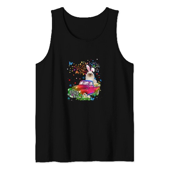 Persian Cat Bunny Truck Hunting Eggs Tree Easter Day Tank Tops