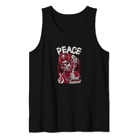 Peace Hail Satan Pentagram Occult Priest Dark Humor Tank Tops