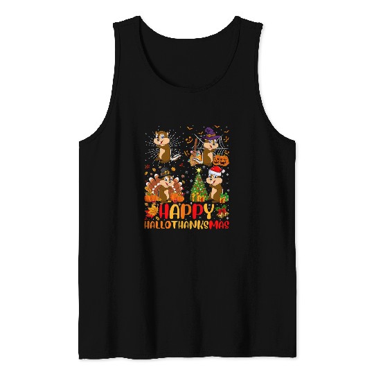 Squirrel Lover Halloween Thanksgiving Christmas Chipmunk Hallothanksmas Tank Tops