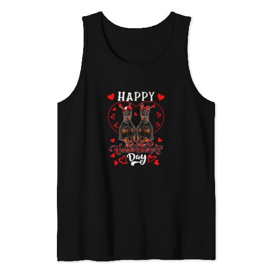 Dog Doberman Happy Valentines Day Cute Hearts Shape Couple Dobermanns Tank Tops
