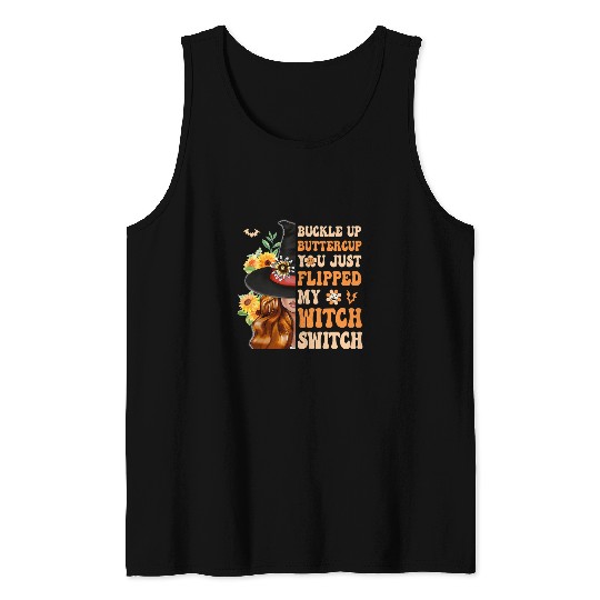 Retro Groovy Buckle Up Buttercup Witch Hippie Halloween Girl13 Tank Tops