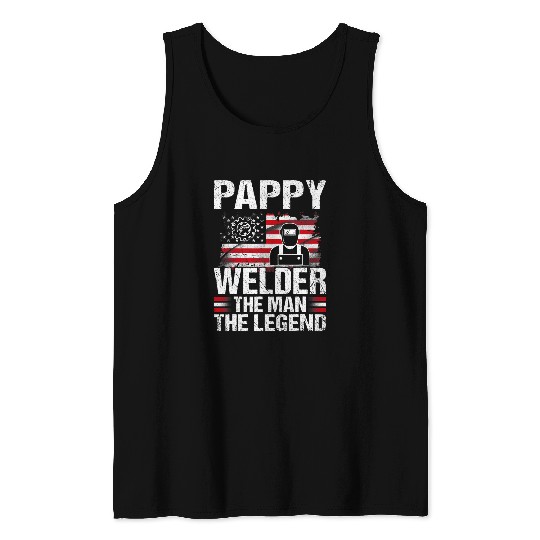 Welders Pappy Welder The Man The Legend Retro USA Flag Tank Tops