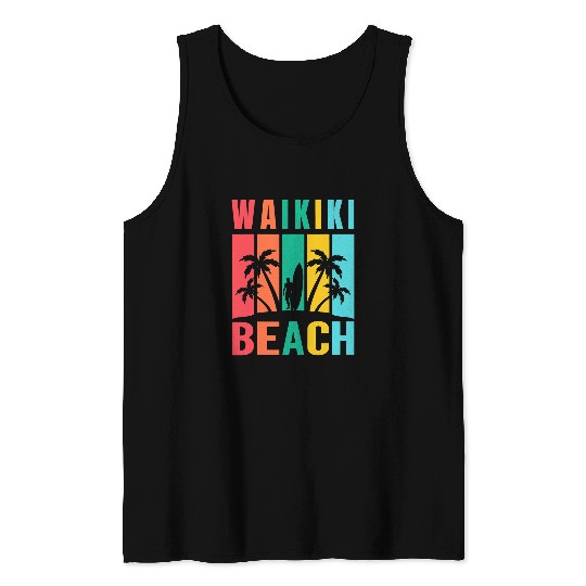 Surf Life Waikiki Beach Hawaii Surfing Summer Vacation Retro Tank Tops