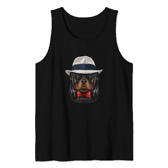 Dog Rottweiler wearing Fedora Hat Tank Tops