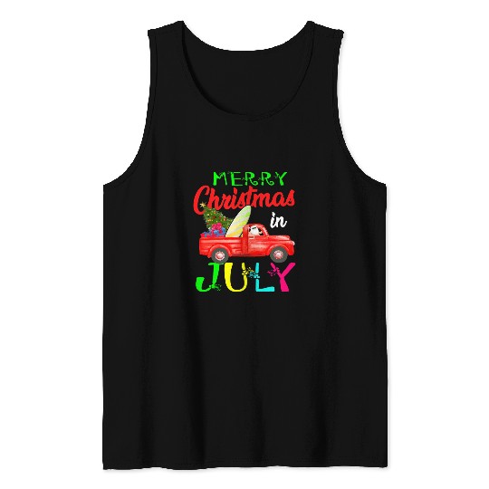 Surf Life Merry Christmas In July Santa Driving Truck Surfing Lover Tank Tops